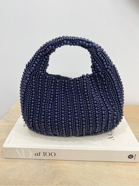 Beaded Mini Top-Handle Bag in Navy